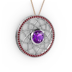 Ametist ve garnet 925 ayar gümüş kolye (40 cm rose altın rolo zincir)