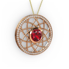 Garnet ve pırlanta 925 ayar rose altın kaplama gümüş kolye (0.66 karat, 40 cm gümüş rolo zincir)