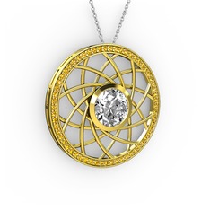 Swarovski ve sitrin 18 ayar altın kolye (40 cm beyaz altın rolo zincir)