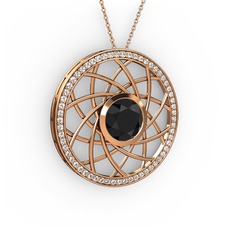 Vanida Kolye - Siyah zirkon ve swarovski 925 ayar rose altın kaplama gümüş kolye (40 cm rose altın rolo zincir) #k895e8