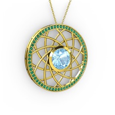 Vanida Kolye - Akuamarin ve yeşil kuvars 14 ayar altın kolye (40 cm altın rolo zincir) #kflnk6