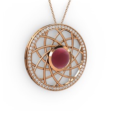 Kök yakut ve swarovski 18 ayar rose altın kolye (40 cm rose altın rolo zincir)