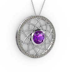 Vanida Kolye - Ametist ve dumanlı kuvars 18 ayar beyaz altın kolye (40 cm beyaz altın rolo zincir) #kzfcb5