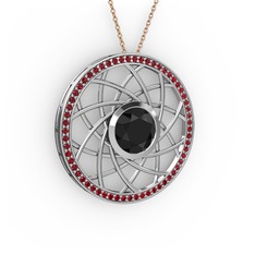 Vanida Kolye - Siyah zirkon ve garnet 14 ayar beyaz altın kolye (40 cm rose altın rolo zincir) #l55ryw