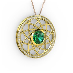 Vanida Kolye - Yeşil kuvars ve pırlanta 14 ayar altın kolye (0.66 karat, 40 cm rose altın rolo zincir) #l6ybtp