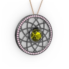 Vanida Kolye - Peridot ve pembe kuvars 925 ayar siyah rodyum kaplama gümüş kolye (40 cm rose altın rolo zincir) #l8kolf
