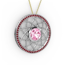 Vanida Kolye - Pembe kuvars ve garnet 18 ayar beyaz altın kolye (40 cm altın rolo zincir) #lgb3p