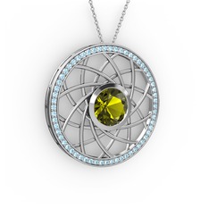 Vanida Kolye - Peridot ve akuamarin 8 ayar beyaz altın kolye (40 cm gümüş rolo zincir) #lppjgo