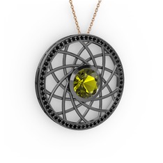 Vanida Kolye - Peridot ve siyah zirkon 925 ayar siyah rodyum kaplama gümüş kolye (40 cm rose altın rolo zincir) #ltjmku