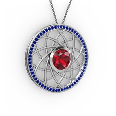 Vanida Kolye - Garnet ve lab safir 18 ayar beyaz altın kolye (40 cm gümüş rolo zincir) #lu0gx8