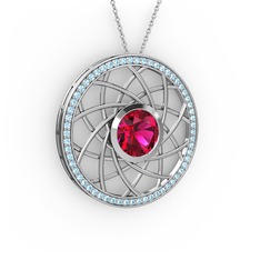 Vanida Kolye - Rodolit garnet ve akuamarin 18 ayar beyaz altın kolye (40 cm beyaz altın rolo zincir) #m3t1du