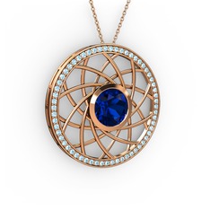 Vanida Kolye - Lab safir ve akuamarin 925 ayar rose altın kaplama gümüş kolye (40 cm rose altın rolo zincir) #m51ocd