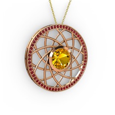 Sitrin ve garnet 925 ayar rose altın kaplama gümüş kolye (40 cm gümüş rolo zincir)