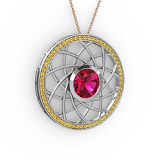 Vanida Kolye - Rodolit garnet ve sitrin 18 ayar beyaz altın kolye (40 cm rose altın rolo zincir) #mlq869