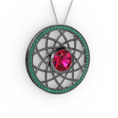 Vanida Kolye - Rodolit garnet ve yeşil kuvars 925 ayar siyah rodyum kaplama gümüş kolye (40 cm gümüş rolo zincir) #mvfgay