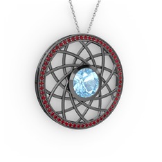 Vanida Kolye - Akuamarin ve garnet 925 ayar siyah rodyum kaplama gümüş kolye (40 cm gümüş rolo zincir) #mvo0f0