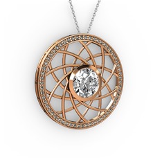 Beyaz zirkon ve dumanlı kuvars 14 ayar rose altın kolye (40 cm beyaz altın rolo zincir)