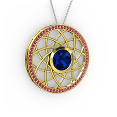 Vanida Kolye - Lab safir ve rodolit garnet 14 ayar altın kolye (40 cm gümüş rolo zincir) #n278zn