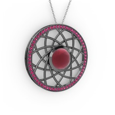 Vanida Kolye - Kök yakut ve rodolit garnet 925 ayar siyah rodyum kaplama gümüş kolye (40 cm beyaz altın rolo zincir) #nd3z9f