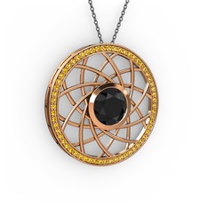 Vanida Kolye - Siyah zirkon ve sitrin 14 ayar rose altın kolye (40 cm gümüş rolo zincir) #ngt2fe