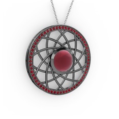 Vanida Kolye - Kök yakut ve garnet 925 ayar siyah rodyum kaplama gümüş kolye (40 cm beyaz altın rolo zincir) #nnqukw