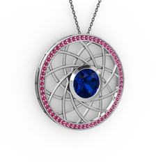Vanida Kolye - Lab safir ve rodolit garnet 8 ayar beyaz altın kolye (40 cm gümüş rolo zincir) #ohxmxc