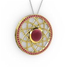 Vanida Kolye - Kök yakut ve rodolit garnet 18 ayar altın kolye (40 cm gümüş rolo zincir) #omoow4