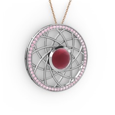 Vanida Kolye - Kök yakut ve pembe kuvars 14 ayar beyaz altın kolye (40 cm rose altın rolo zincir) #ouqsmn