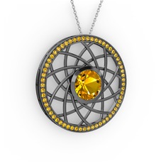 Vanida Kolye - Sitrin 925 ayar siyah rodyum kaplama gümüş kolye (40 cm beyaz altın rolo zincir) #por6y