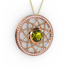 Peridot ve pembe kuvars 925 ayar rose altın kaplama gümüş kolye (40 cm gümüş rolo zincir)