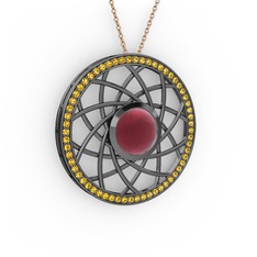 Vanida Kolye - Kök yakut ve sitrin 925 ayar siyah rodyum kaplama gümüş kolye (40 cm gümüş rolo zincir) #puhou0