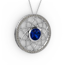 Vanida Kolye - Lab safir ve dumanlı kuvars 14 ayar beyaz altın kolye (40 cm gümüş rolo zincir) #pwrgia