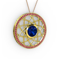 Vanida Kolye - Lab safir ve rodolit garnet 8 ayar altın kolye (40 cm gümüş rolo zincir) #q1eldj