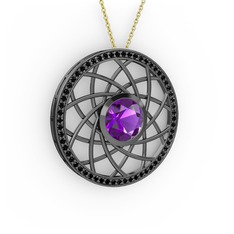 Vanida Kolye - Ametist ve siyah zirkon 925 ayar siyah rodyum kaplama gümüş kolye (40 cm altın rolo zincir) #q2qsfg