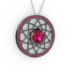Vanida Kolye - Rodolit garnet 925 ayar siyah rodyum kaplama gümüş kolye (40 cm gümüş rolo zincir) #q4yzwz