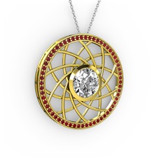 Beyaz zirkon ve garnet 18 ayar altın kolye (40 cm beyaz altın rolo zincir)