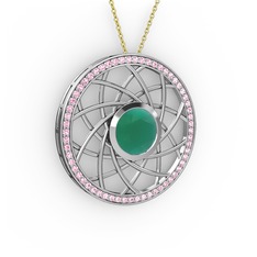 Vanida Kolye - Kök zümrüt ve pembe kuvars 925 ayar gümüş kolye (40 cm gümüş rolo zincir) #qnw8t0