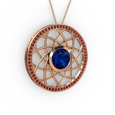 Lab safir ve garnet 8 ayar rose altın kolye (40 cm rose altın rolo zincir)