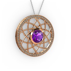 Vanida Kolye - Ametist ve dumanlı kuvars 8 ayar rose altın kolye (40 cm beyaz altın rolo zincir) #qvrqnr