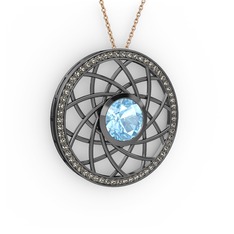 Vanida Kolye - Akuamarin ve dumanlı kuvars 925 ayar siyah rodyum kaplama gümüş kolye (40 cm rose altın rolo zincir) #r23tef