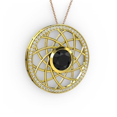 Vanida Kolye - Siyah zirkon ve swarovski 18 ayar altın kolye (40 cm rose altın rolo zincir) #r261gz
