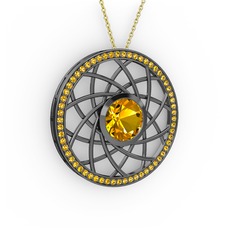 Vanida Kolye - Sitrin 925 ayar siyah rodyum kaplama gümüş kolye (40 cm gümüş rolo zincir) #rjfd47