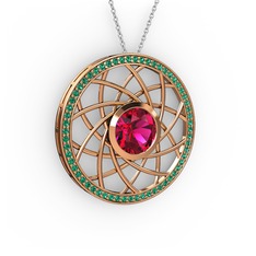 Vanida Kolye - Rodolit garnet ve yeşil kuvars 925 ayar rose altın kaplama gümüş kolye (40 cm beyaz altın rolo zincir) #rl6ot3
