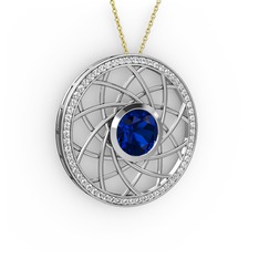 Lab safir ve pırlanta 8 ayar beyaz altın kolye (0.66 karat, 40 cm altın rolo zincir)