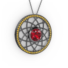 Vanida Kolye - Garnet ve sitrin 925 ayar siyah rodyum kaplama gümüş kolye (40 cm gümüş rolo zincir) #rxh5fr
