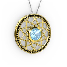 Vanida Kolye - Akuamarin ve siyah zirkon 14 ayar altın kolye (40 cm gümüş rolo zincir) #rxkbgn