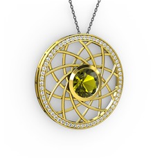 Peridot ve pırlanta 8 ayar altın kolye (0.66 karat, 40 cm gümüş rolo zincir)