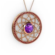 Vanida Kolye - Ametist ve garnet 18 ayar rose altın kolye (40 cm rose altın rolo zincir) #s58y81