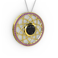 Vanida Kolye - Siyah zirkon ve ametist 925 ayar altın kaplama gümüş kolye (40 cm beyaz altın rolo zincir) #sd21fk