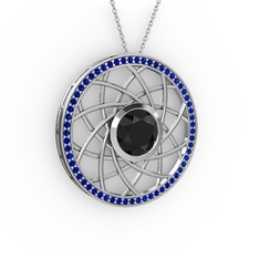 Vanida Kolye - Siyah zirkon ve lab safir 14 ayar beyaz altın kolye (40 cm beyaz altın rolo zincir) #si79nu